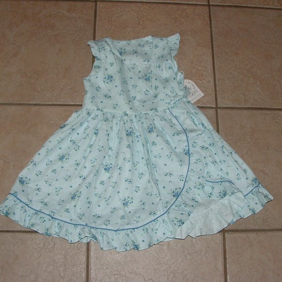 NEW Girls Sz Sz 4T Blue Floral Cotton Ruffled Pinafore Wrap Dress DARLING MAE - Picture 1 of 3